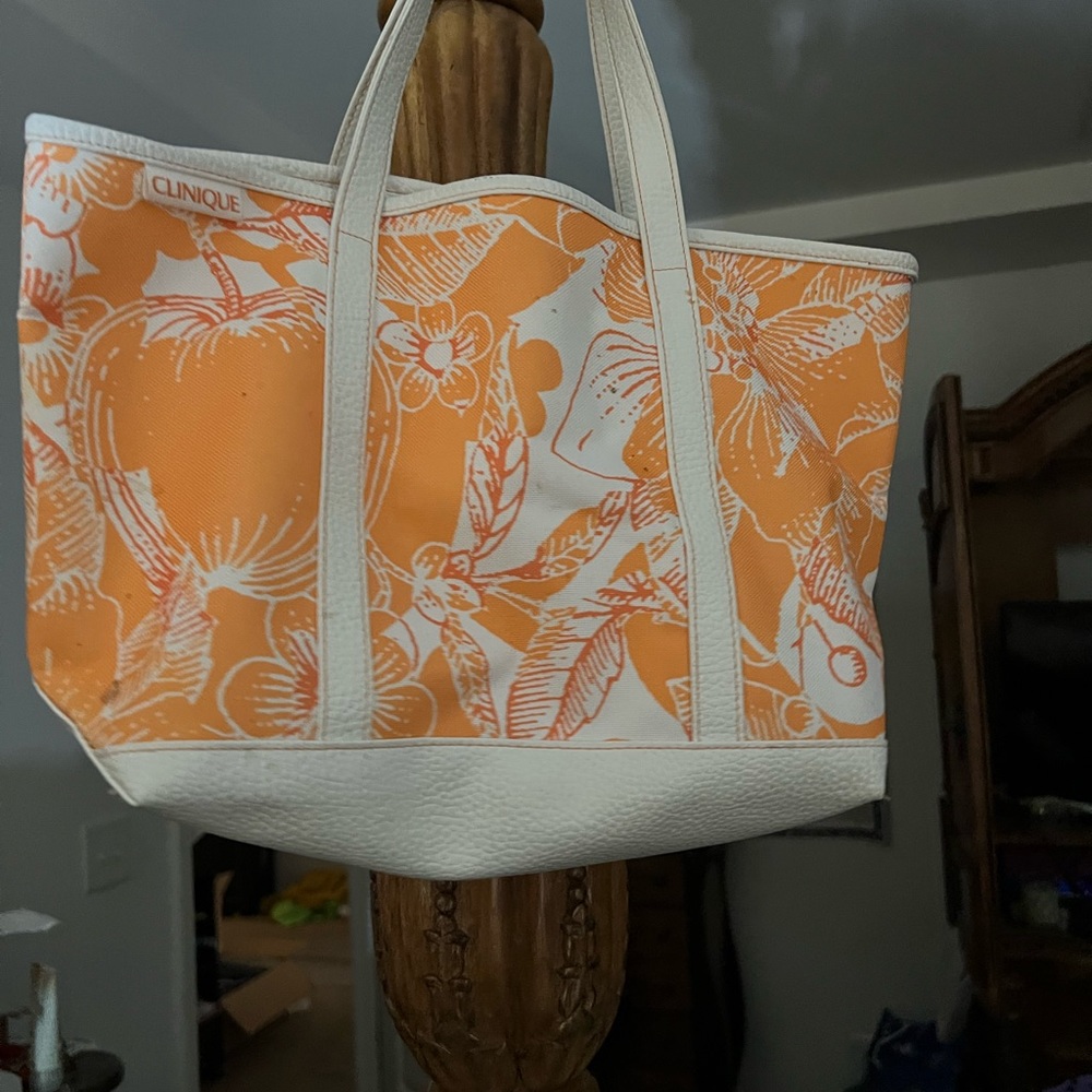 ORANGE/WHITE FLORAL TOTE
